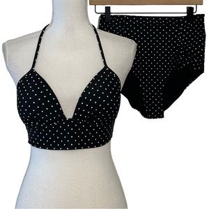 NEW Aerie Perky Triangle Top and Hi-Rise Swim Bottom Bikini SZ M Black White